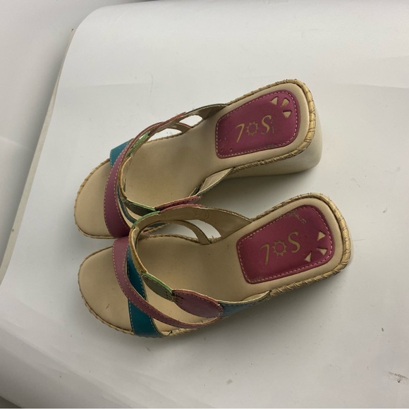 90’s Multi Coloured Slip On Wedge Sandals  Maybe made in Brazil!! Sz 37 - Picture 7 of 7